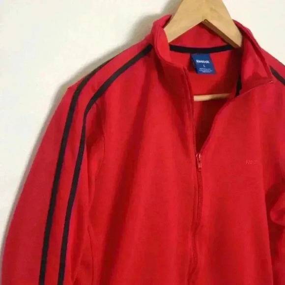 Reebok Women Red Large Full Zip Striped Jacket - Picture 3 of 5